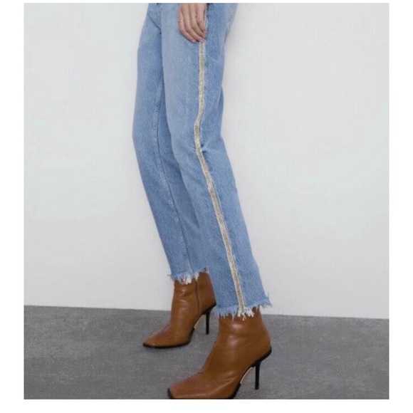 Zara mom fit gold beaded jeans. - Picture 1 of 6